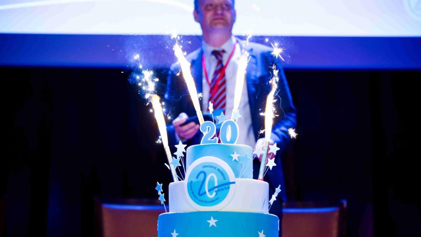 A cake with fireworks at the celebration of the anniversary